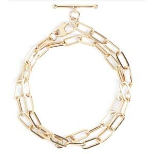 NWT Loren Stewart Double Wrap Toggle Bracelet - Gold Plated 15"